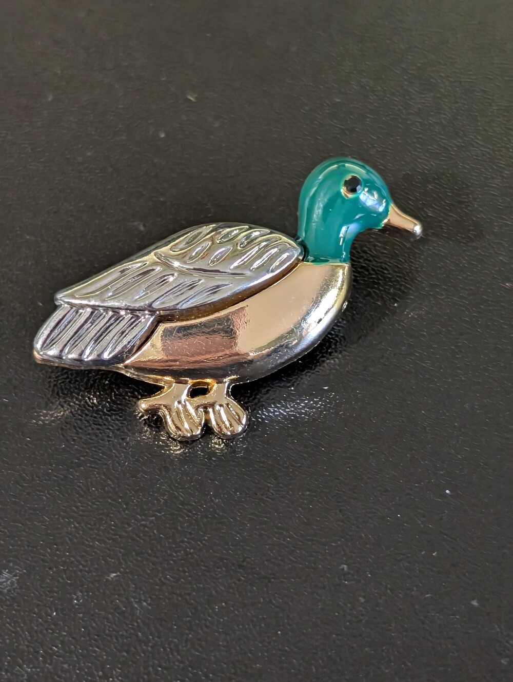 Silver and Teal Duck-Shaped Bird Accessory Brooch Pin